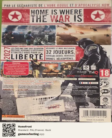 Homefront Xbox 360, France box back