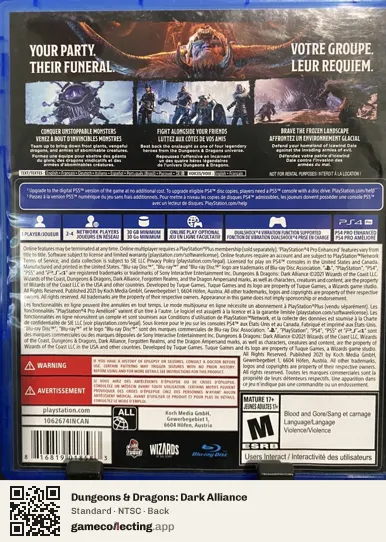 Dungeons & Dragons: Dark Alliance PlayStation 4, NTSC box back