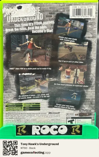 Tony Hawk's Underground Xbox, NTSC box back
