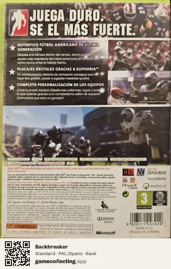 Backbreaker Xbox 360, Spain box back