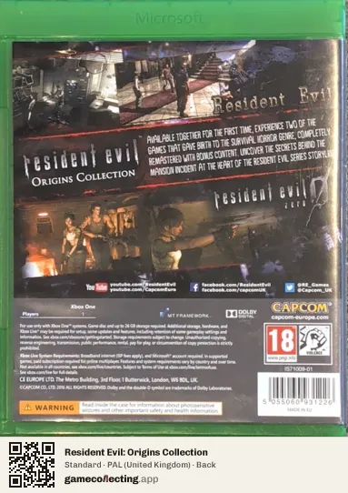 Resident Evil: Origins Collection Xbox One, United Kingdom box back