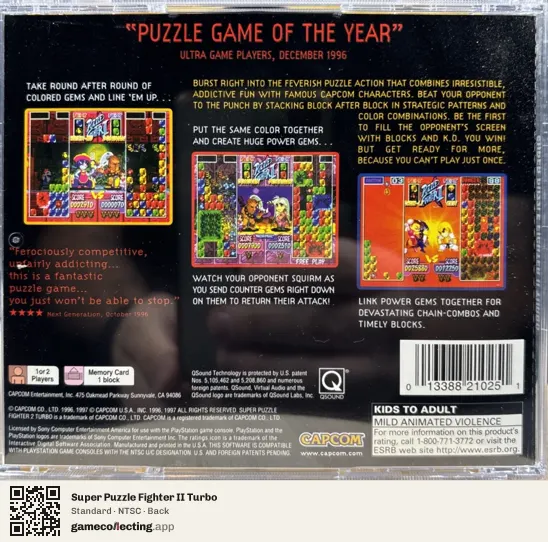 Super Puzzle Fighter II Turbo PlayStation, NTSC box back