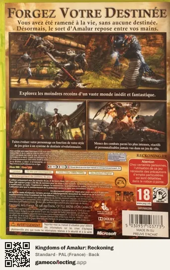 Kingdoms of Amalur: Reckoning Xbox 360, France box back