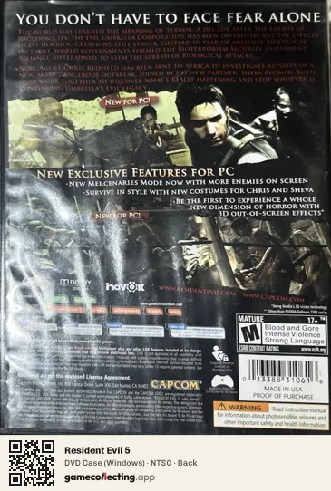 Resident Evil 5 Computer, NTSC box back