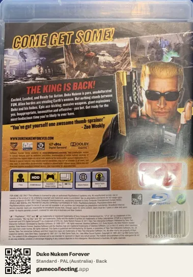 Duke Nukem Forever PlayStation 3, Australia box back