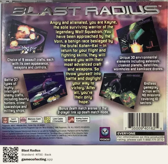 Blast Radius PlayStation, NTSC box back