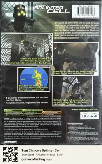 Tom Clancy's Splinter Cell Xbox, Germany box back