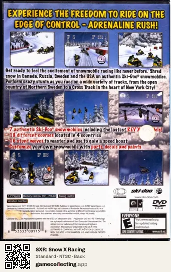 SXR: Snow X Racing PlayStation 2, NTSC box back
