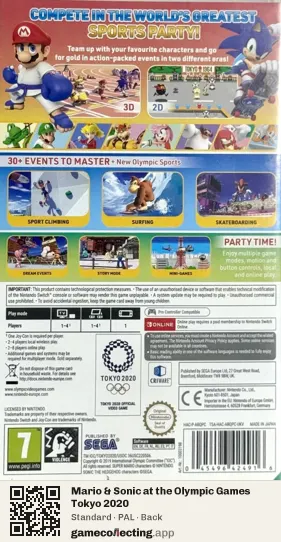 Mario & Sonic at the Olympic Games Tokyo 2020 Nintendo Switch, PAL box back