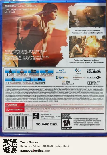 Tomb Raider PlayStation 4, Canada box back
