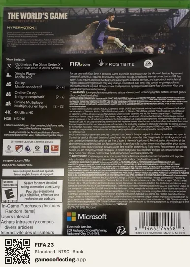 FIFA 23 Xbox Series X, NTSC box back