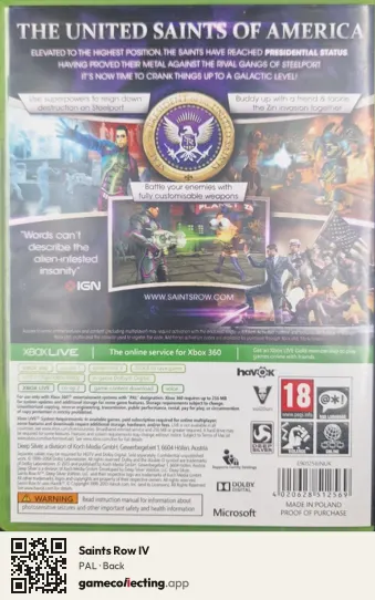 Saints Row IV Xbox 360, PAL box back
