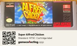 Super Alfred Chicken Super Nintendo Entertainment System, NTSC cartridge label