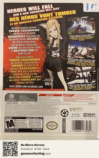 No More Heroes Nintendo Wii, NTSC box back