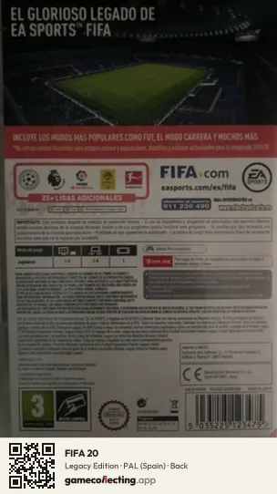 FIFA 20 Nintendo Switch, Spain box back