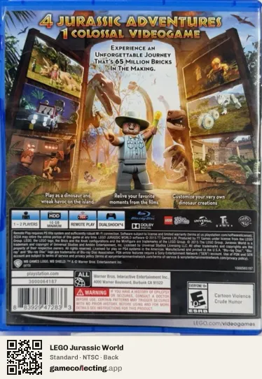 LEGO Jurassic World PlayStation 4, NTSC box back