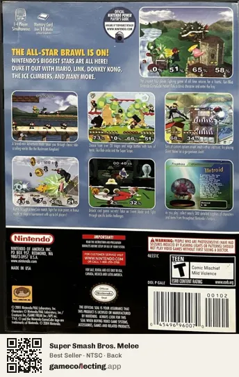 Super Smash Bros. Melee Nintendo GameCube, NTSC box back