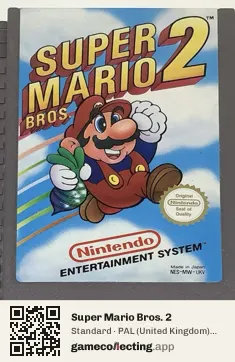 Super Mario Bros. 2 Nintendo Entertainment System, PAL cartridge label