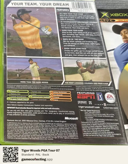 Tiger Woods PGA Tour 07 Xbox, PAL box back