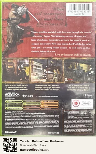 Tenchu: Return from Darkness Xbox, PAL box back