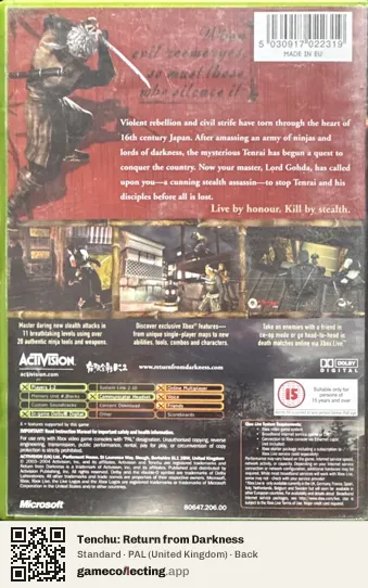 Tenchu: Return from Darkness Xbox, United Kingdom box back