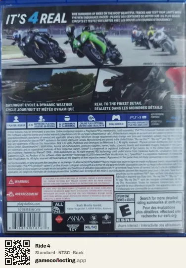 Ride 4 PlayStation 4, NTSC box back