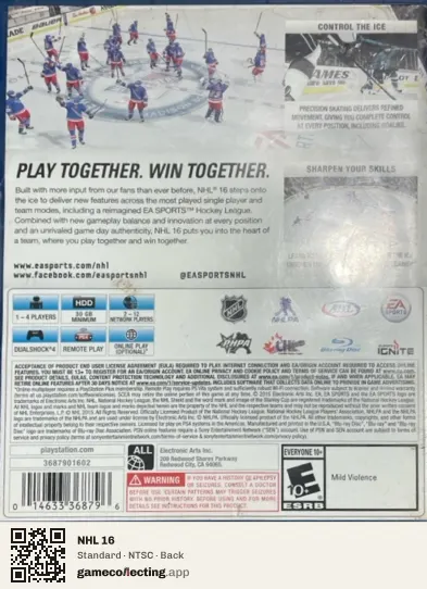 NHL 16 PlayStation 4, NTSC box back