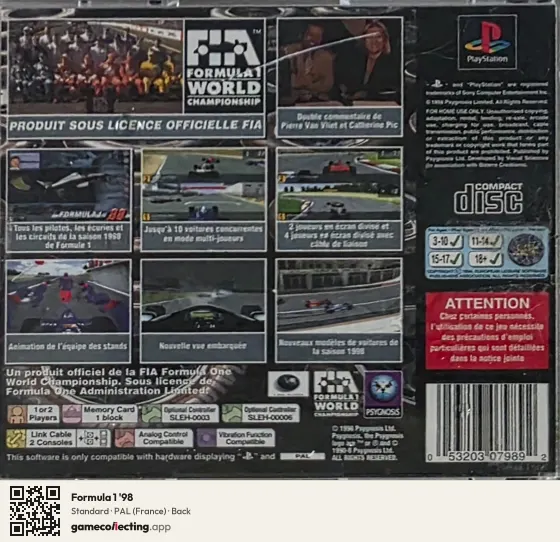 Formula 1 '98 PlayStation, France box back