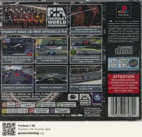 Formula 1 '98 PlayStation, France box back