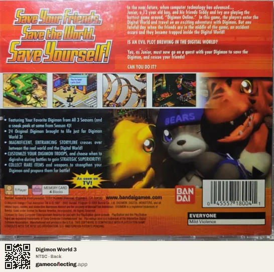 Digimon World 3 PlayStation, NTSC box back