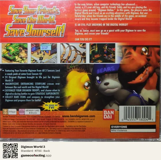Digimon World 3 PlayStation, NTSC box back