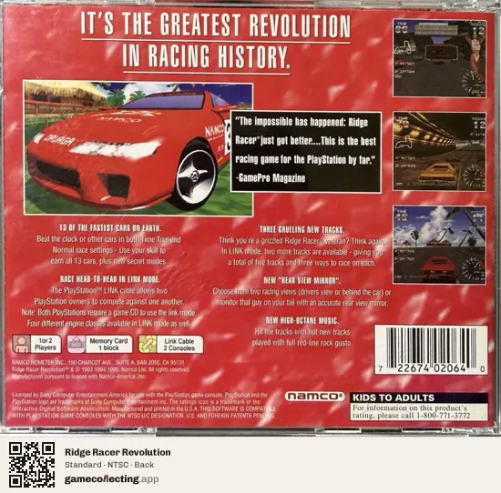 Ridge Racer Revolution PlayStation, NTSC box back