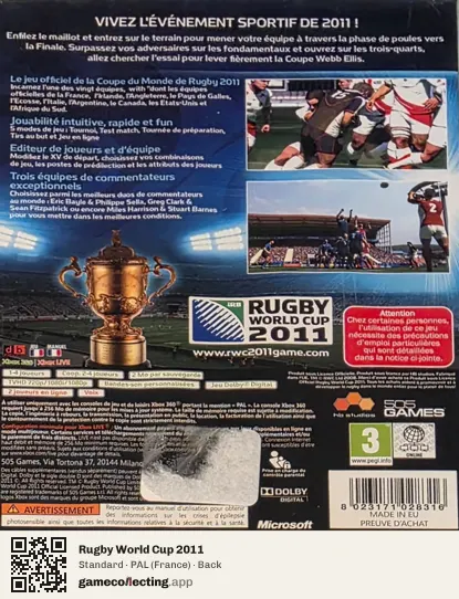 Rugby World Cup 2011 Xbox 360, France box back