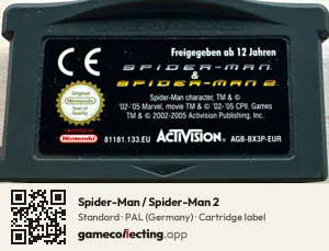 Spider-Man / Spider-Man 2 Game Boy Advance, PAL cartridge label