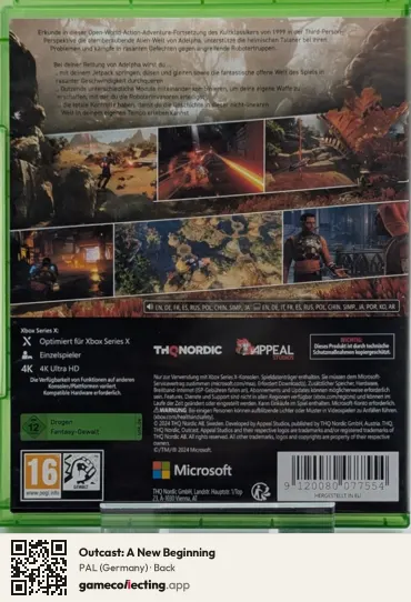 Outcast: A New Beginning Xbox Series X, Germany box back