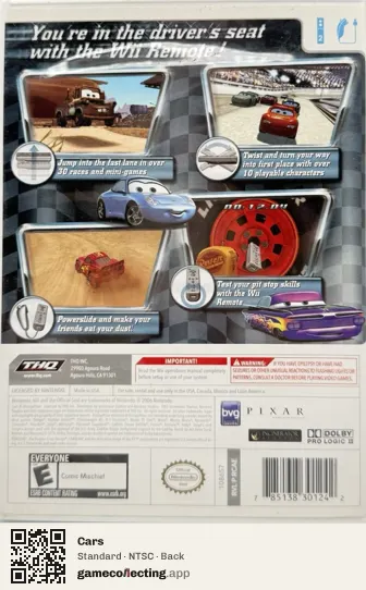 Cars Nintendo Wii, NTSC box back