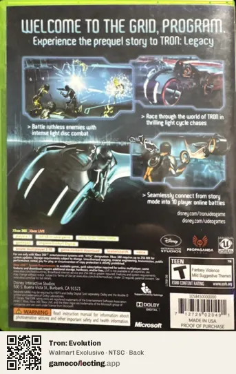 Tron: Evolution Xbox 360, NTSC box back