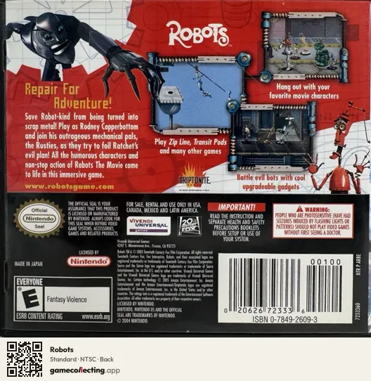 Robots Nintendo DS, NTSC box back