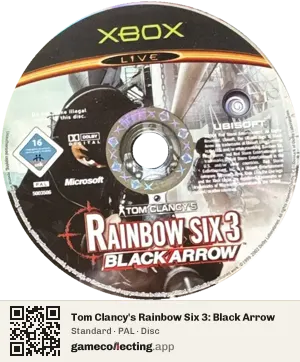 Tom Clancy's Rainbow Six 3: Black Arrow Xbox, PAL disc