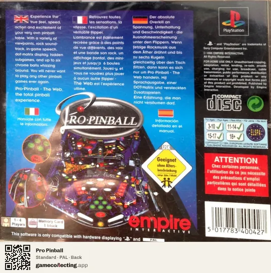 Pro Pinball PlayStation, PAL box back