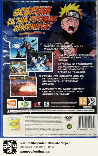 Naruto Shippuden: Ultimate Ninja 5 PlayStation 2, Italy box back