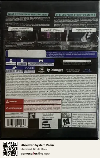 Observer: System Redux PlayStation 4, NTSC box back