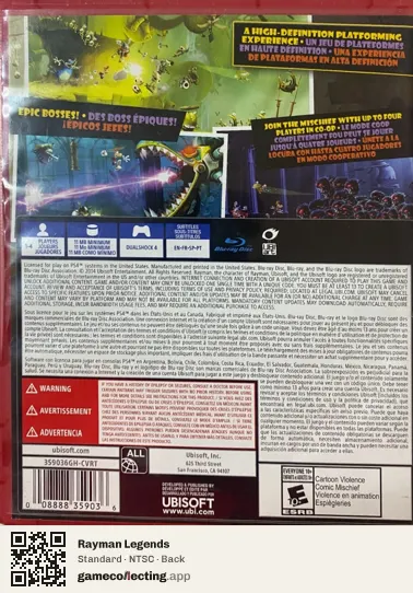 Rayman Legends PlayStation 4, NTSC box back