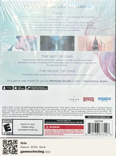 Gris PlayStation 5, NTSC box back