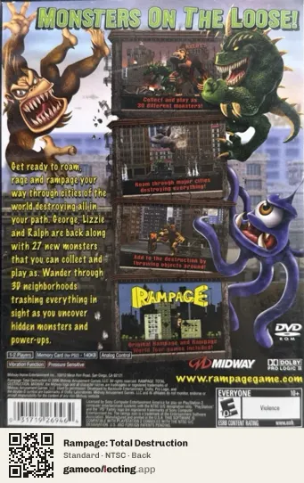 Rampage: Total Destruction PlayStation 2, NTSC box back