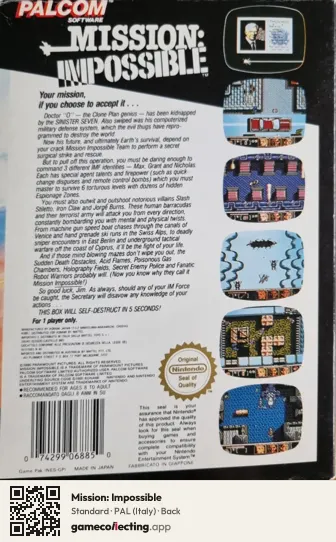 Mission: Impossible Nintendo Entertainment System, Italy box back