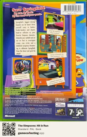 The Simpsons: Hit & Run Xbox, PAL box back