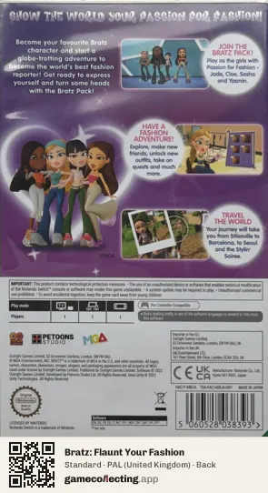 Bratz: Flaunt Your Fashion Nintendo Switch, United Kingdom box back
