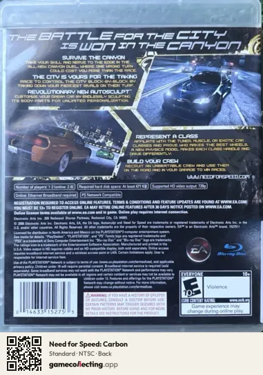 Need for Speed: Carbon PlayStation 3, NTSC box back