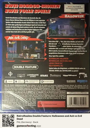 RetroRealms Double Feature: Halloween and Ash vs Evil Dead PlayStation 5, Germany box back